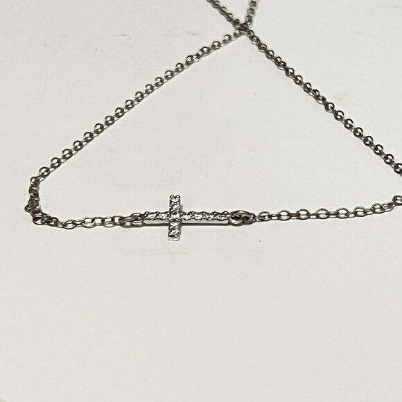 Sideways Cross 925 Silver CZ Lisa Lorna Faith Religious Hope Christian Catholic - Picture 7 of 8